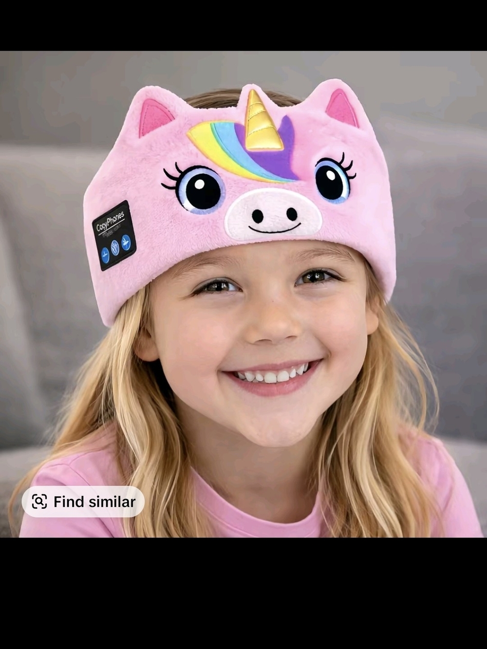 Kids Cozy Phones Plush Unicorn Headband with Built-In Headphones - Pink